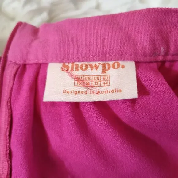 Showpo Women's Tiered Ruffle Skirt Sz 12 Layered Casual Mini Pink Cotton Stretch - Picture 11 of 15